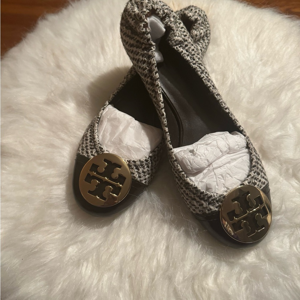 Tory Burch Brown & Coconut Serena Tweed Flats
